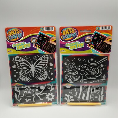 JA-RU Scratch-A-Sketch Art Craft Lot Butterfly Ladybug Octopus Fish 6'' x 10'' NIP