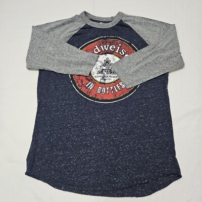 Budweiser In Bottles Women's Graphic Shirt Heather Blue & Gray 3/4 Sleeve Size S