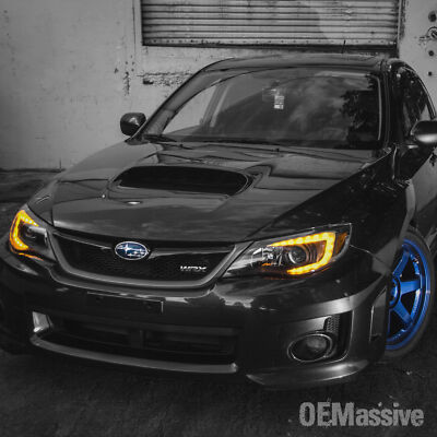 Fit 2008-2014 Impreza WRX LED DRL SWITCHBACK Signal Black Projector Headlights