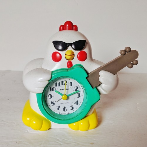 RHYTHM Rockn Roll Rooster Vintage Japanese Alarm Clock Chicken Keeps