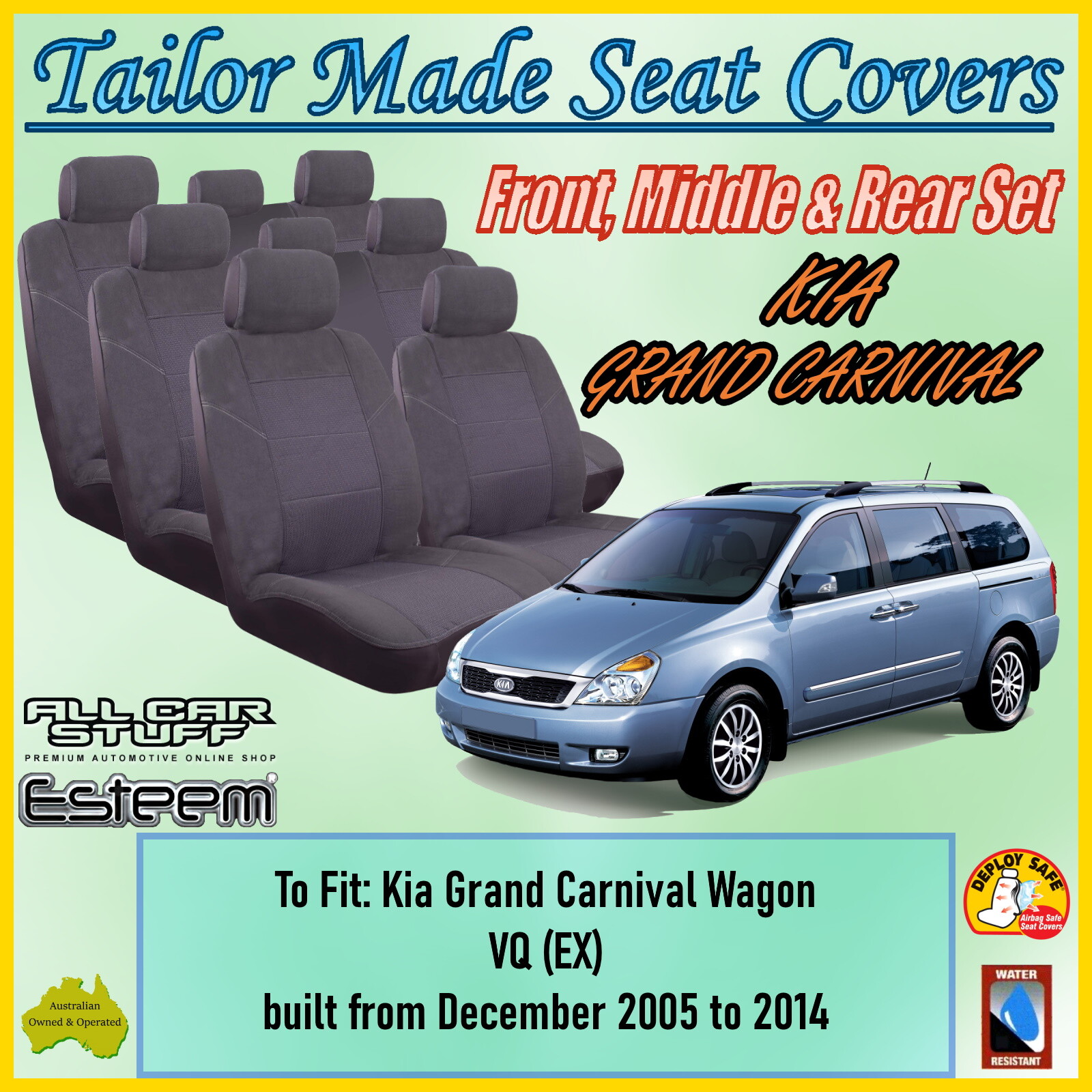 Tailor Made Seat Covers to fit Kia Grand Carnival VQ (3 Rows) 12/2005