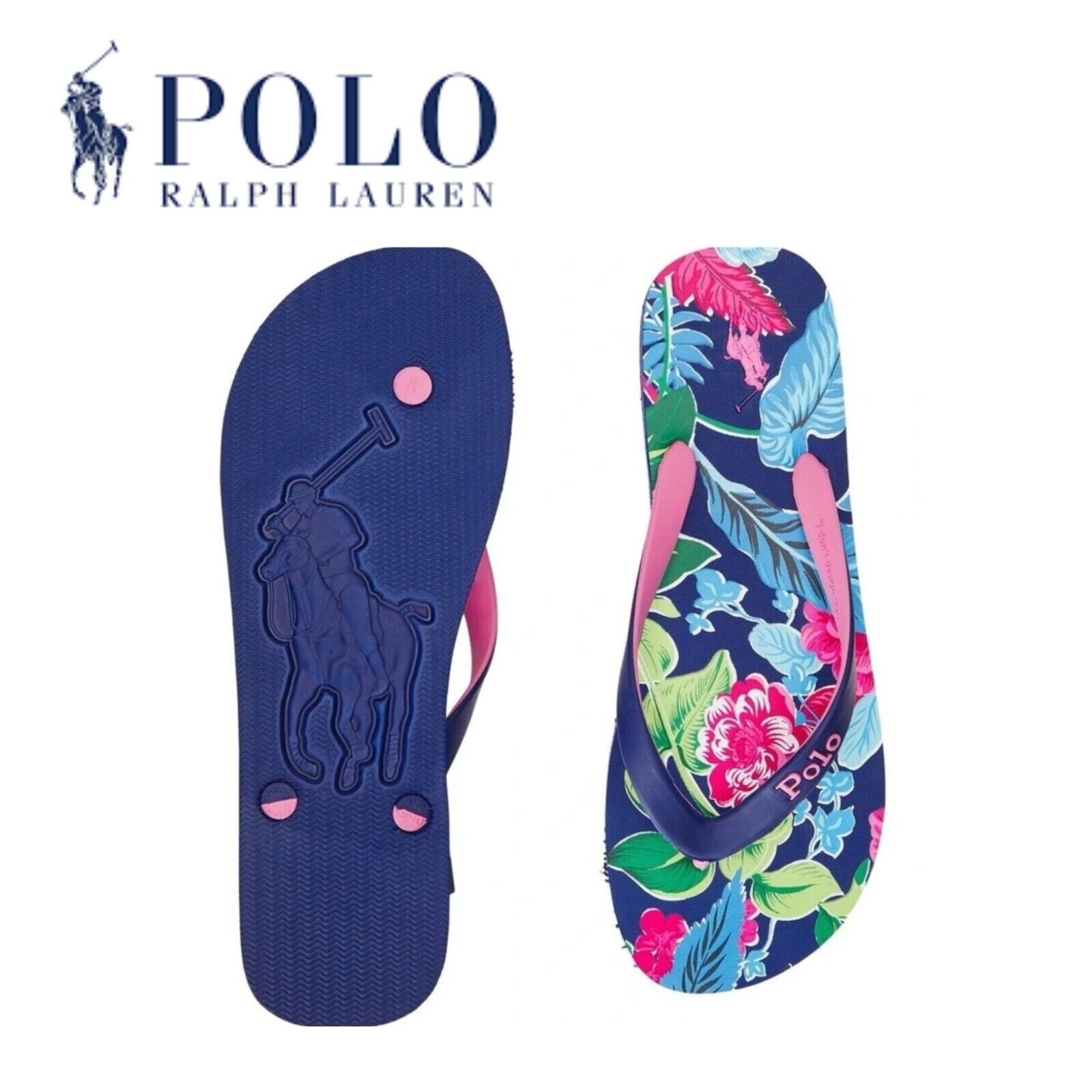 【POLO RALPH LAUREN】 BOLT LOGO FLIP FLOPS(送料無料） NEW RALPH LAUREN BOLT FLIP FLOPS BLUE /RED SAILBOATS BEACH W