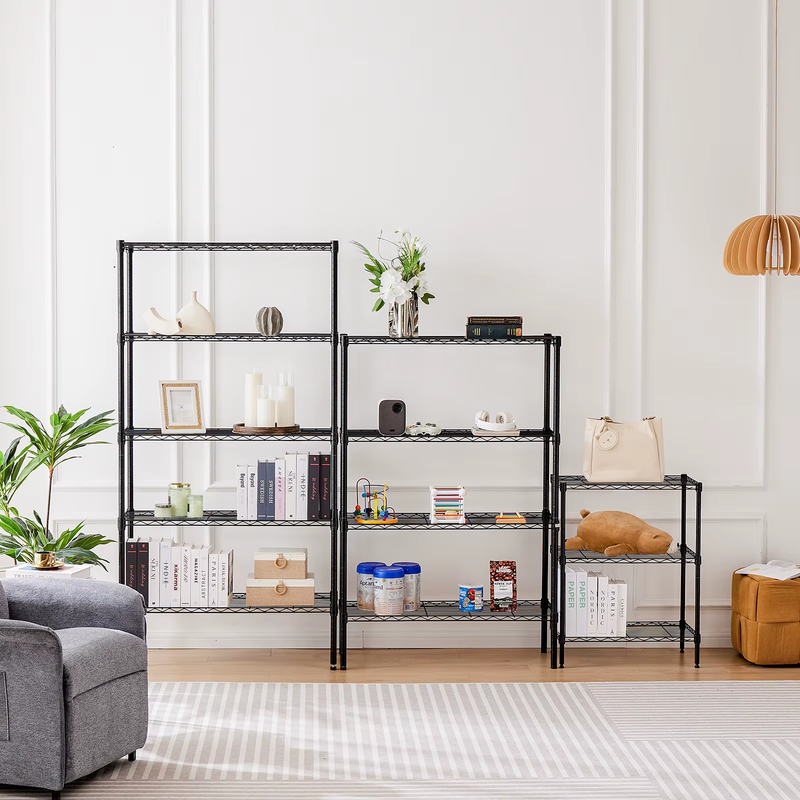 3-5 Tier Storage Bookshelf, Adjustable Wire Racks, Heavy Duty Shelf Organizer