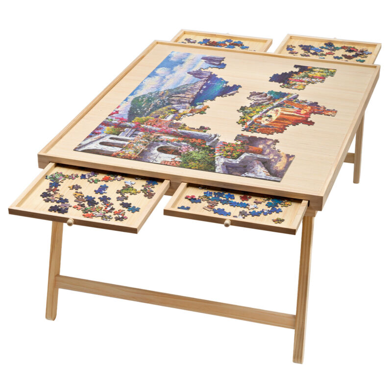 1500 Pieces Wood Puzzle Board Jigsaw Puzzle Table with Sorting Drawers Gifts