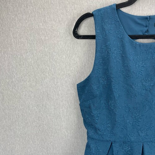 Forever 21 Dress Medium Floral Embroidered Teal Sleeveless Skater Cutout Back