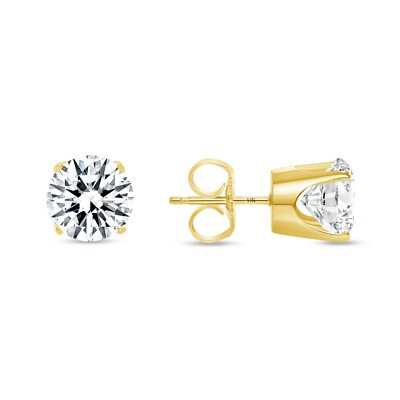 Pre-owned Shine Brite With A Diamond 3.50 Ct Round Cut Earrings Crown Set Studs Real Solid 14k Yellow Gold Push Back In White/colorless