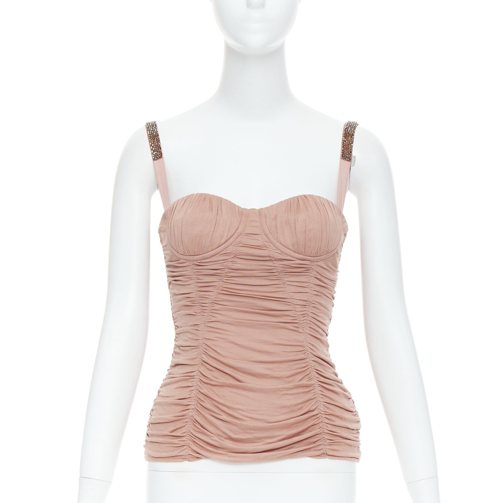 Dolce & Gabbana リボンロゴ キャミソール 38 DOLCE GABBANA nude silk crystal strap ruched corset bustier