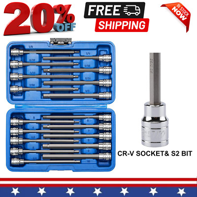 Mayouko 3/8'' Drive Extra Long Allen Hex Bit Socket Set, 1/8'' - 3/8'', 3-10mm