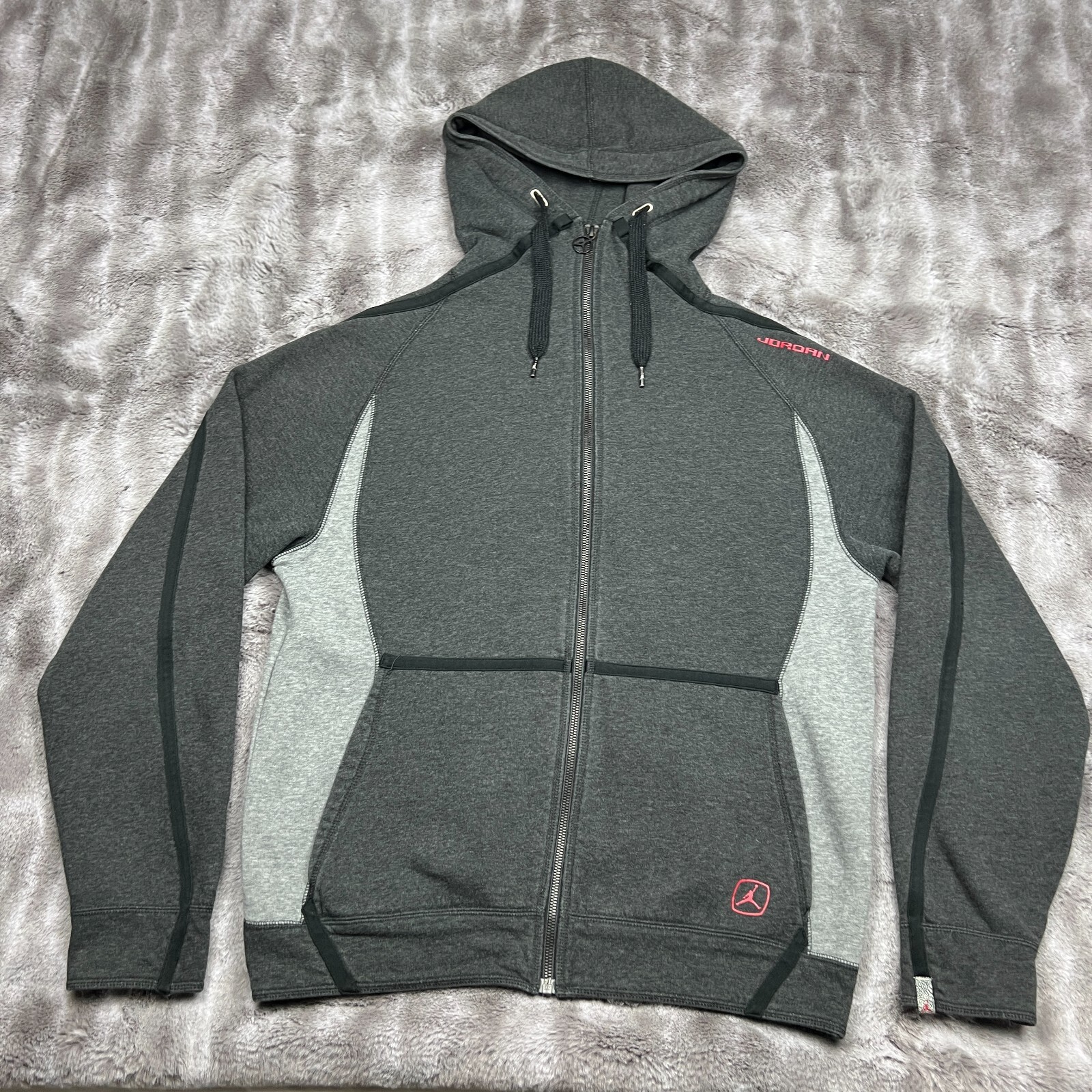 Jordan フード付きスウェットジャケット グレー Nike Air Jordan Gray & White Full Zip Jacket Vented Size