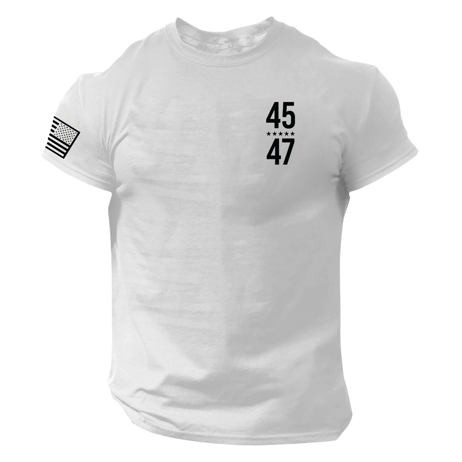 45 47 Trump Shirt Left Chest Ultra MAGA Patriotic USA American Flag