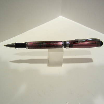 TERZETTI "CHECKER" METAL ROLLERBALL PEN-MAUVE CHROME TRIM-VELVET POUCH