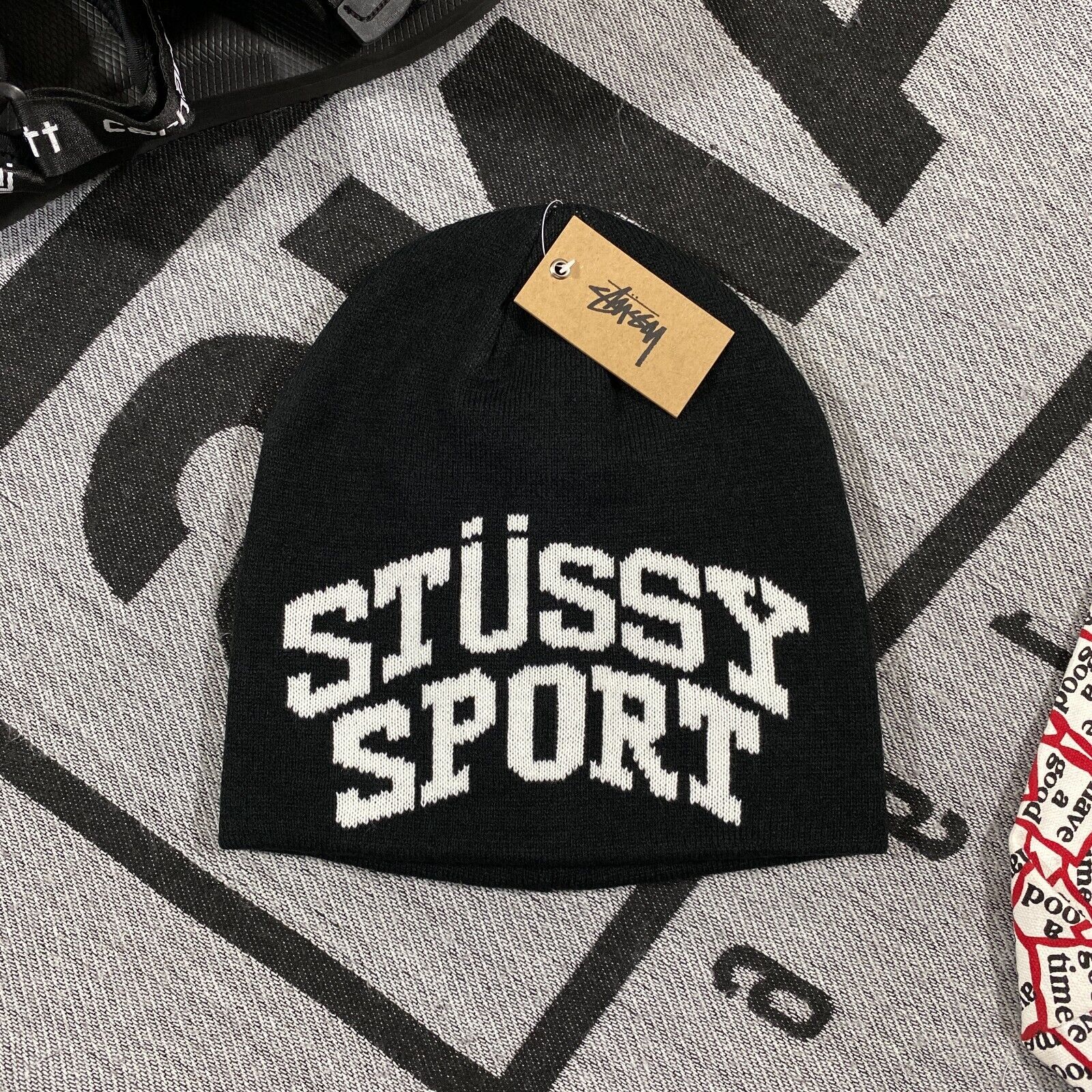 Stussy Sport Jacquard Skullcap Beanie Hat Black BNWT Stussy Sport Jacquard Skullcap Beanie Hat Black BNWT