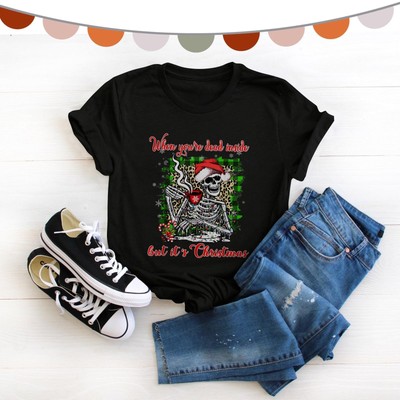 Skull santa xmas When You're Dead Inside But It's Christmas T-Shirt