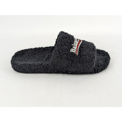 Pre-owned Balenciaga Soft Towel Material Furry Slide In Black/white/red / Q.2 Size 44