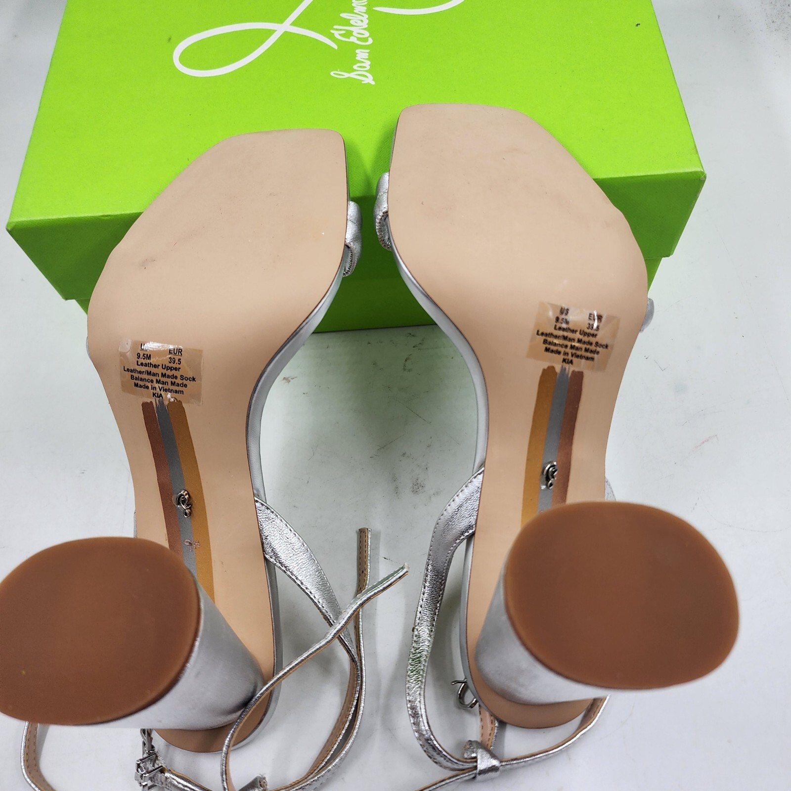 Sam Edelman Kia Ankle Strap High Heel Sandals Women's 9.5 Silver Buckle Closure - Picture 8 of 12