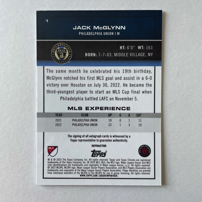 2023 Topps Chrome MLS #1 Jack McGlynn Autographed
