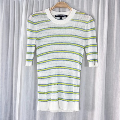 Veronica Beard Womens Size XS Dean White Striped Linen Blend Sweater Top