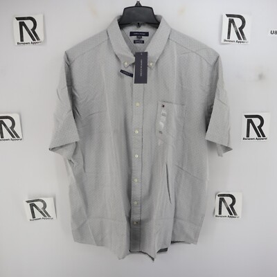 NWT Men's Tommy Hilfiger Gray Polka Dots Doted Dress Shirt Size XXL 2XL Classic