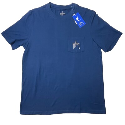 Guy Harvey Fishing Men s Blue Cotton Polyester T Shirt Size Large Short Sleeve