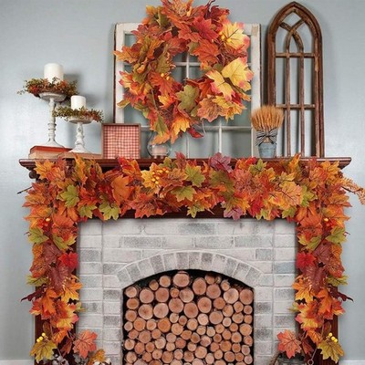 2X6FT Halloween Christmas Fall Maple Leaves Wreath Garland Plant Home Party 2025