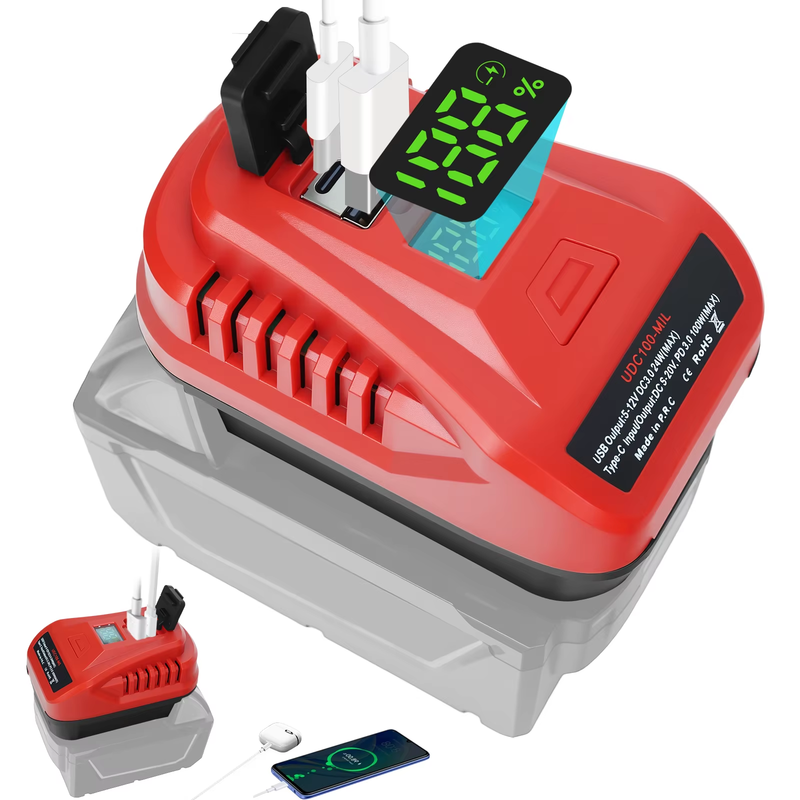 Charger for Milwaukee 18V Battery 100W Portable Bidirectional Charger Adapter Po