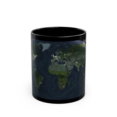 World Map - Earth at Night (2004) (Map) Black Coffee Mug
