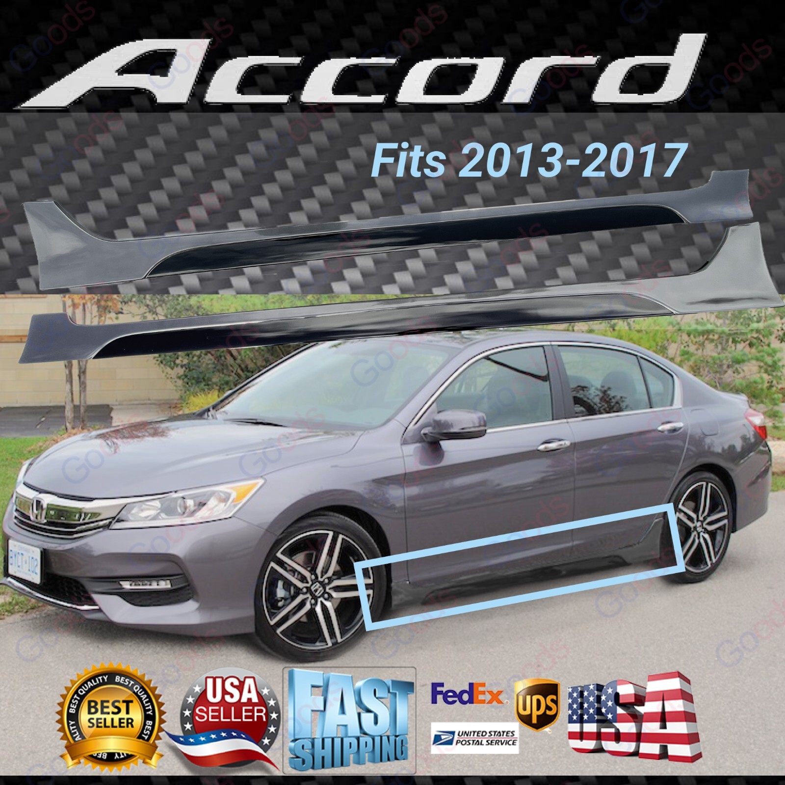 Fit For 2008-2012 Honda Accord Sedan 4dr Oe Style Polypropylene Side Skirts Pp