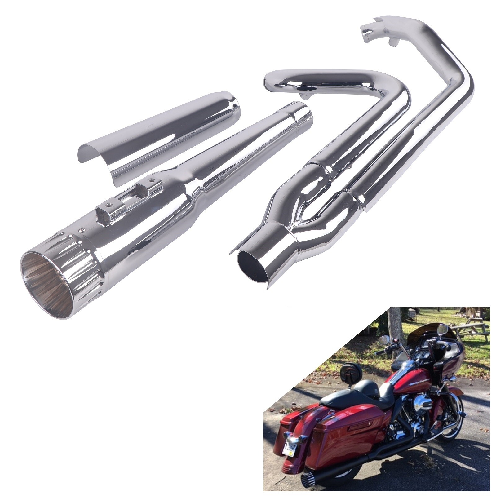 Chrome 2 Into 1 Exhaust, Loud Amazing Tone for Harley Tourin