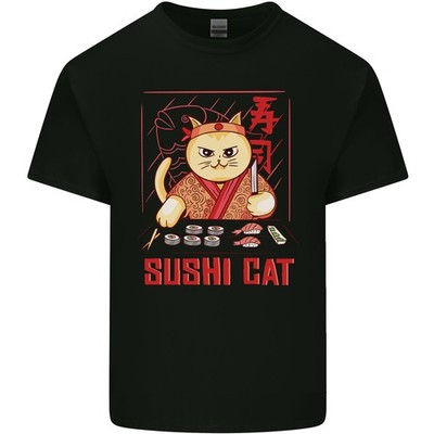 Lustig Sushi Katze Essen Fisch Koch Japan Herren Leichte Baumwolle T-Shirt