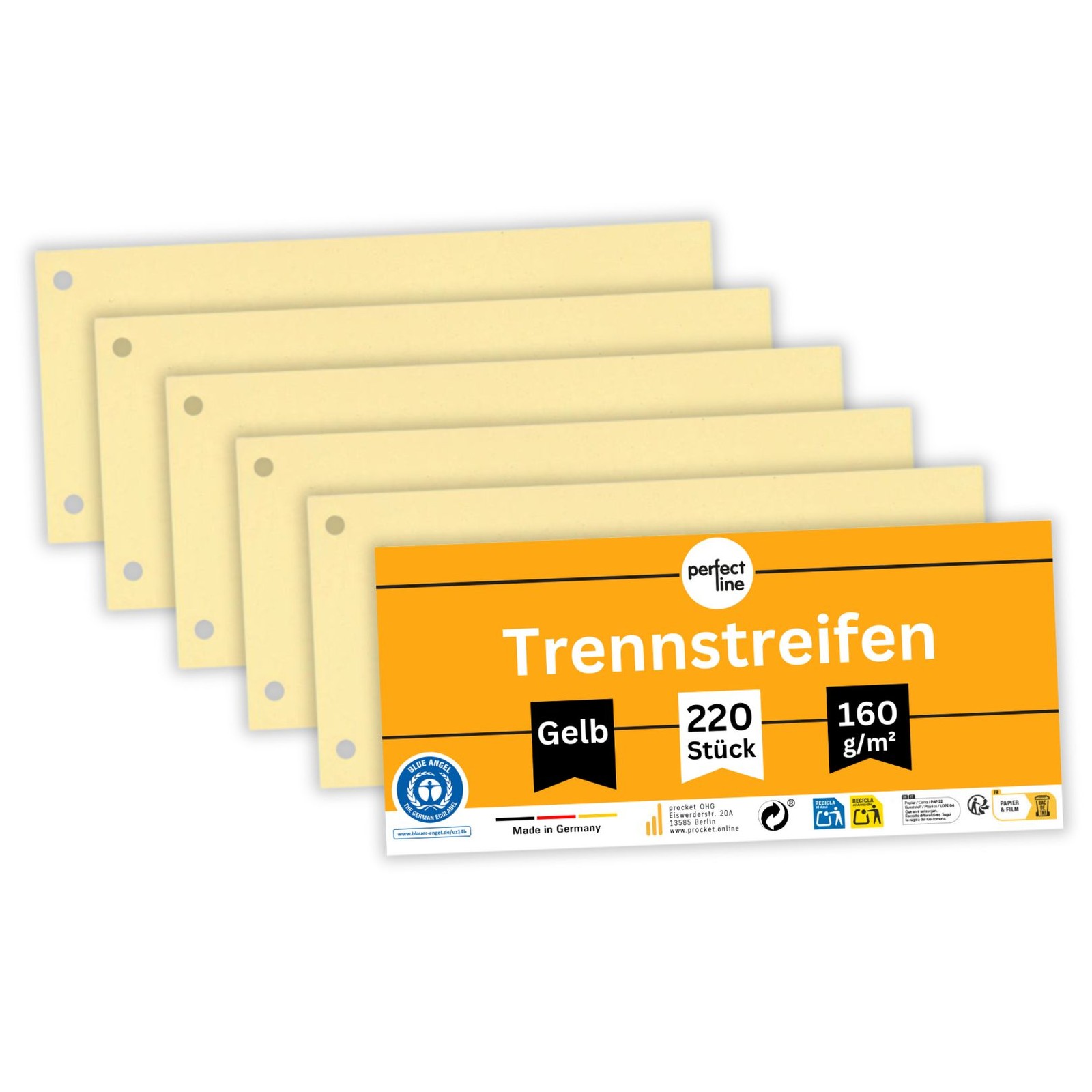 perfect line 220 Trennstreifen gelb Recyclingkarton 160g für Ordner A4 NEU OVP