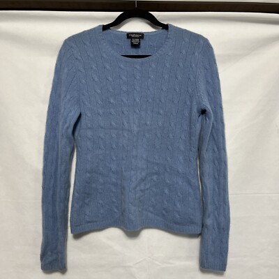 Lord & Taylor Fisherman Cable Knit 100% Cashmere Women's Medium Sweater Blue