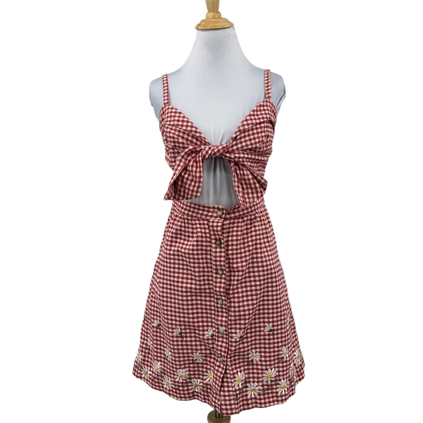Reformation Dress Womens 6 Red White Gingham Floral Reformation Dress Womens 6 Red White Gingham Floral