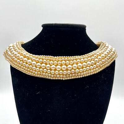 Vintage 1950s Faux Pearl Satin Japanese Hand Made Collar Baar & Beards Inc