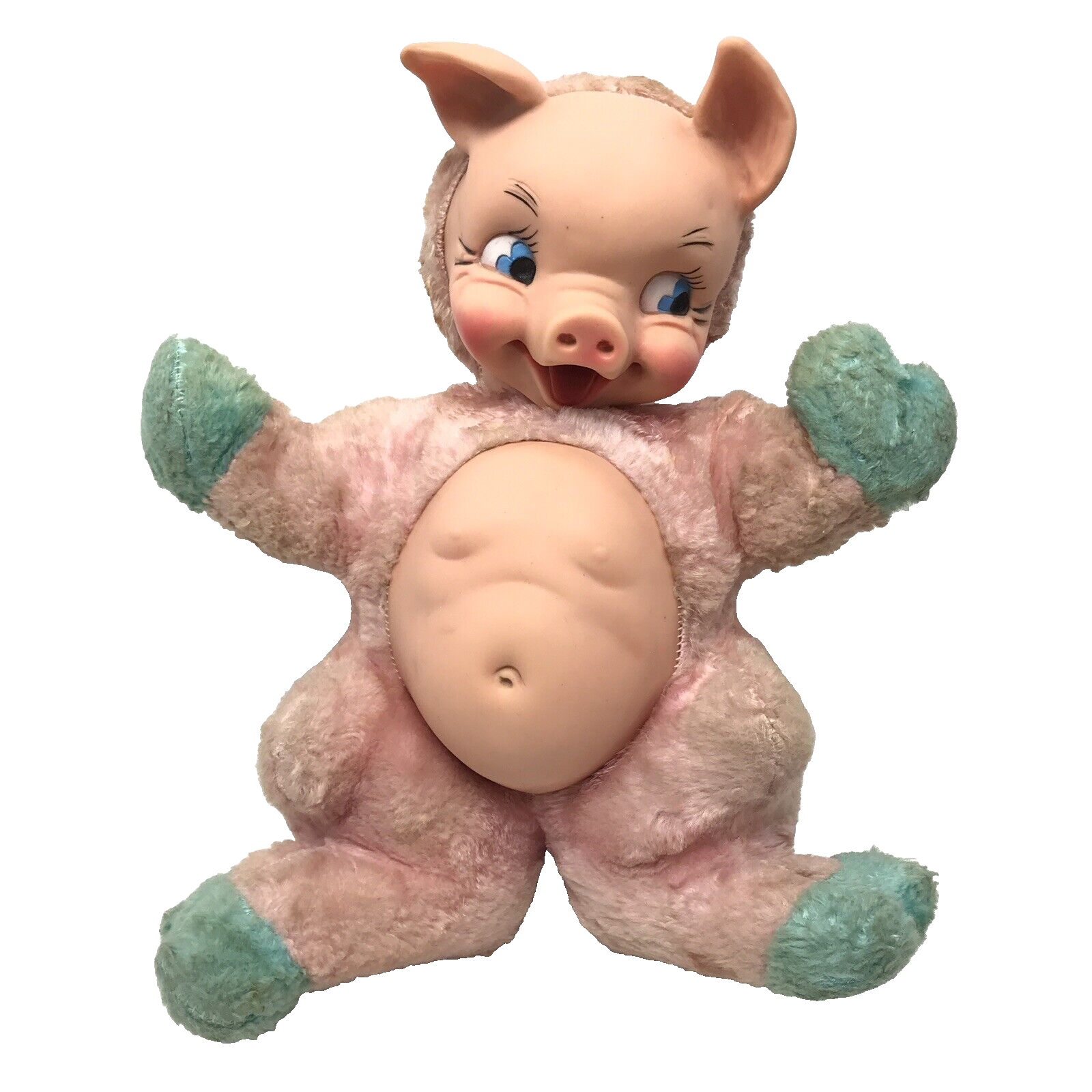 Vintage Rushton Plush Pig, Stuffed Animal Pink Porky Pig, Rubber Face & Belly