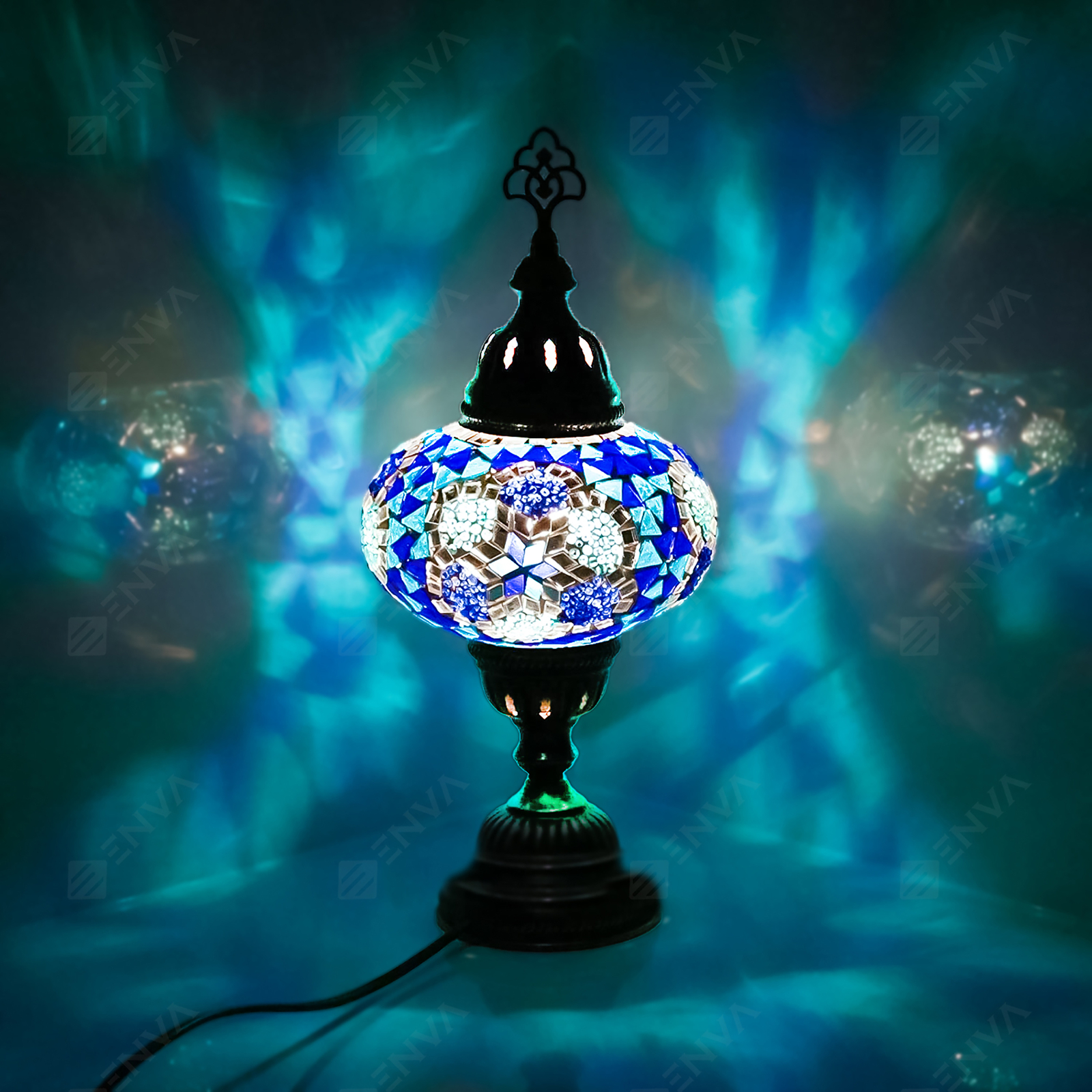 Turkish Moroccan Lamp Colourful Glass Mosaic Handmade Table Desk Light-Free Bulb - Picture 12 of 24