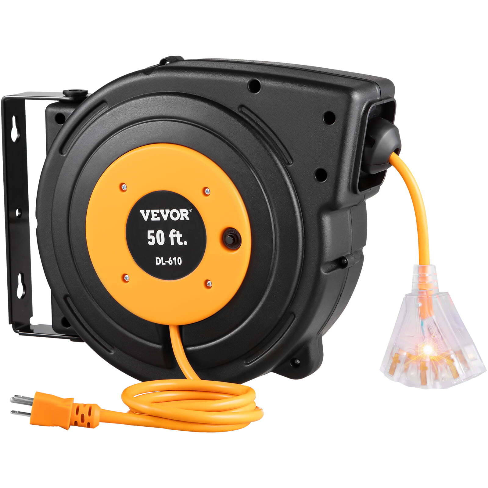 VEVOR Retractable Extension Cord Reel 50 ft, Heavy Duty14AWG/3C SJTOW Power Cord