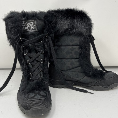 COACH” WINTER SNOW BOOT 8 1/2 Tie Up! Black Fur | eBay