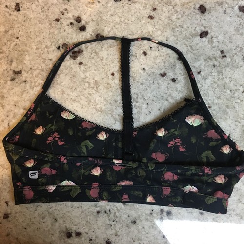 Fabletics Small XS Pink Flower Print Black Naya Light Support Padded Sports Bra