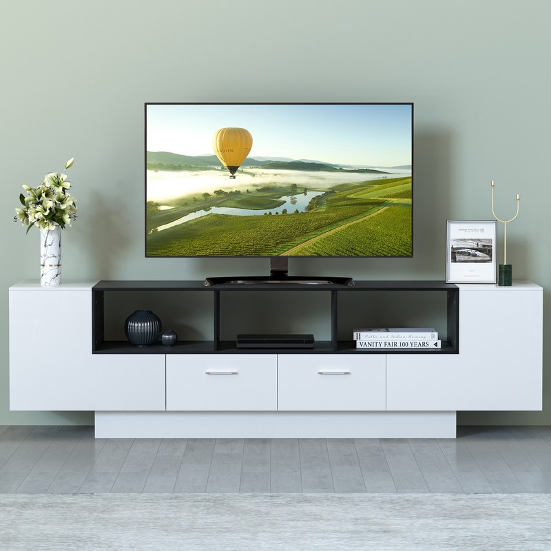 Media Console Table Open Shelves Side Storage For 80'' Tvs