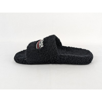 Pre-owned Balenciaga Soft Towel Material Furry Slide In Black/white/red / Q.2 Size 44
