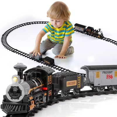 Electric Train Set for Kids 4 Cars, 10 Tracks, Sound Features Classic Toy Train