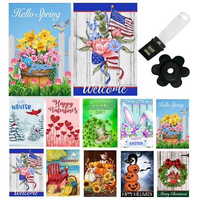Garden Flags (Set of 10) 12x18 Inch Double Sided Yard Flags Seasons Holidays