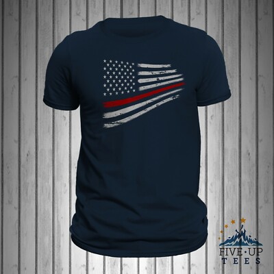 Thin Red Line Distorted Flag USA Firefighter Men's T-Shirt