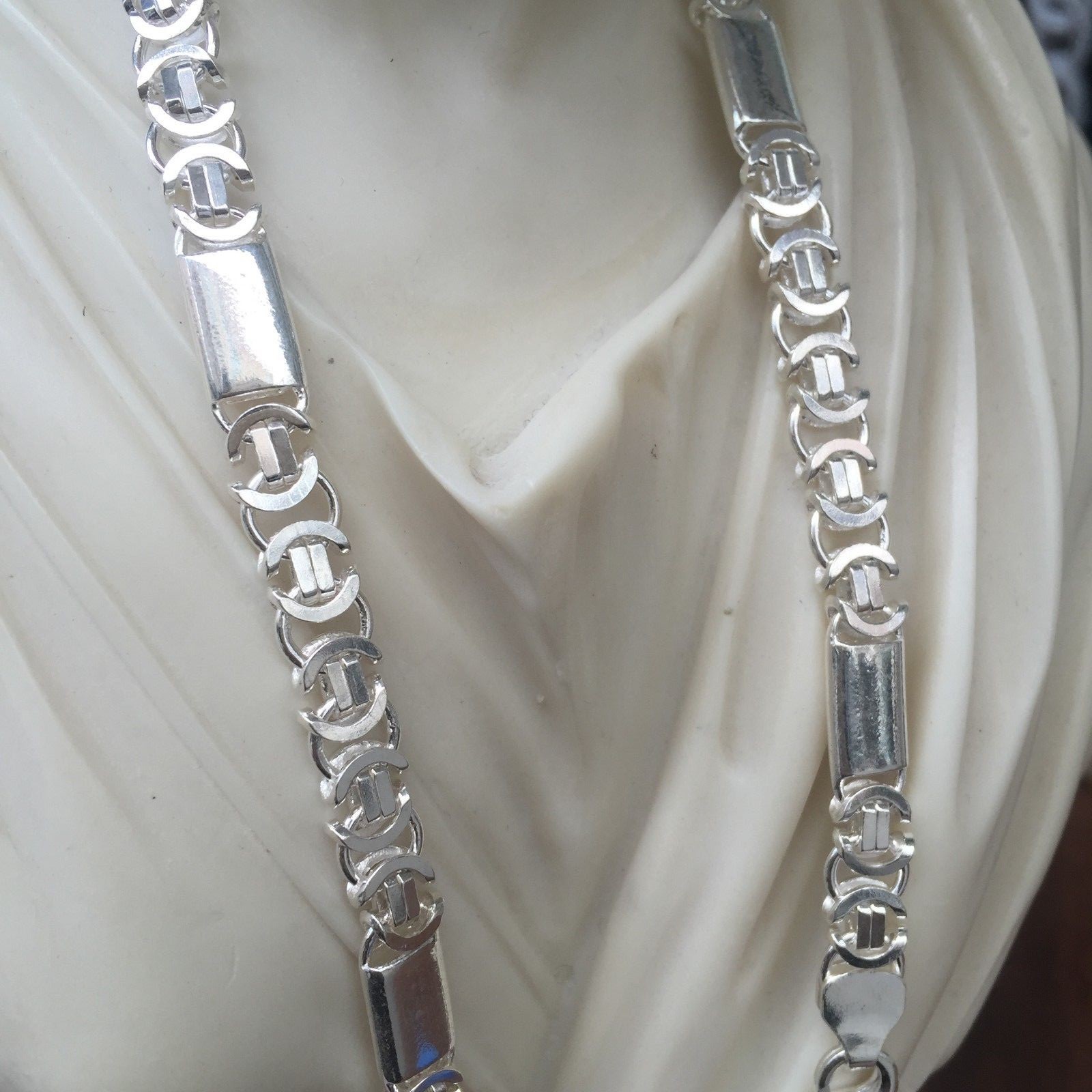 Pre-owned Handmade Men Flat Byzantine King Tube Chain Necklace 26 Inch 71gr 8mm 925 Sterling Silver