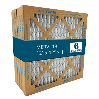Furnace AC Air Filter MERV 13, 12'' x 12'' x 1'' (Pack of 6)