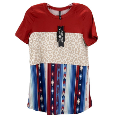 Lot of 2 XS Crazy Train Women's American Babe Leopard Print, Red Neck Tee/Blouse