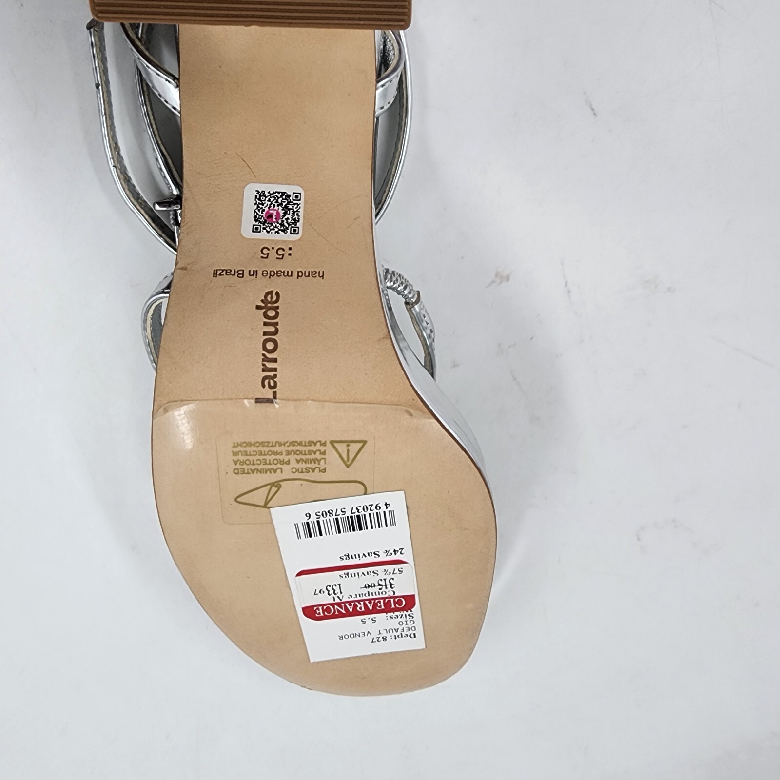 Larroudé Gio Specchio Leather Sandals Women's 5.5 Silver Mirror Open Round Toe - Picture 19 of 19