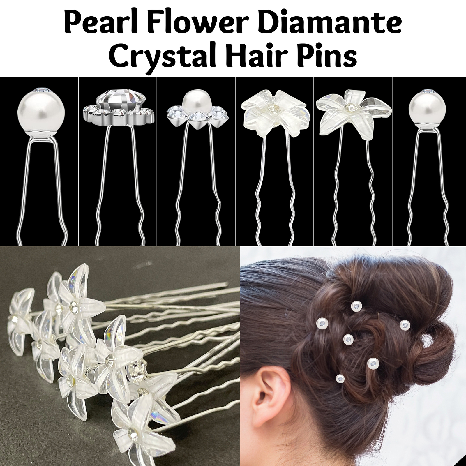Weddecor Elegante Braut-Blumen Haarklammern mit Kristall-Perlen, 7cm
