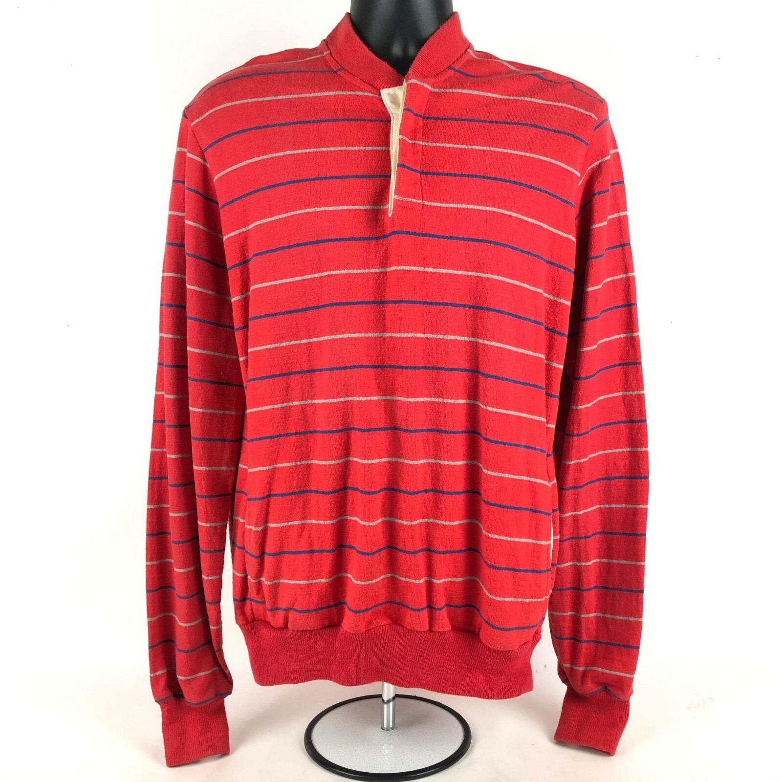 90s red × navy border rugger shirt 90s red × navy border