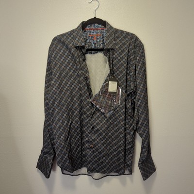 NWT Visconti Black Tonal Jacquard Long-Sleeve Woven Shirt size large